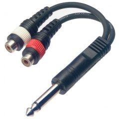 Stagg YC-0,1/1PM2CFH, redukcia Jack 6,3 mm mono samec – 2x Cinch samica