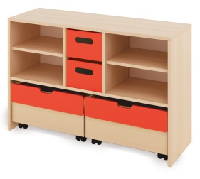 Cabinet M + large cardboard containers and chests - CLASSICAL - Barva: Červená