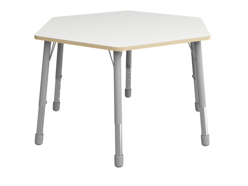 Výškově stavitelný stůl šestiúhelník - Bílá - Rozměr: ø 140 cm, Velikost výškově stavitelná: 1-3