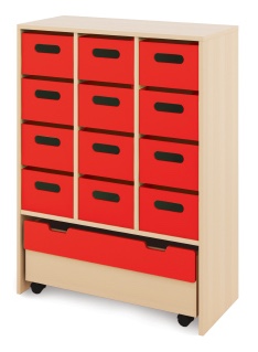 Cabinet X + large cardboard containers and chest - CLASSICAL - Barva: Červená