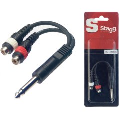 Stagg YC-0,1/1PM2CFH, redukcia Jack 6,3 mm mono samec – 2x Cinch samica