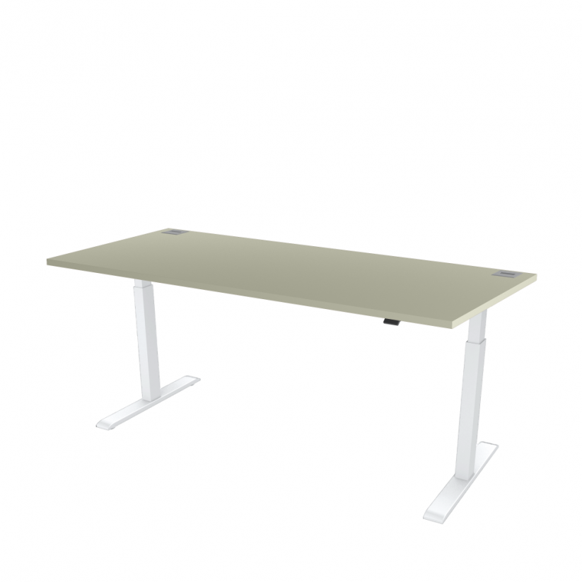 Výškově nastavitelný kancelářský stůl s šedou deskou OFYS (rozměr 80 x 140 cm) - Barva podnože: Bílá