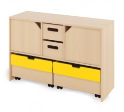 Skriňa M + veľké kartónové kontajnery, dvierka a truhlice - Žltá - CLASSICAL
