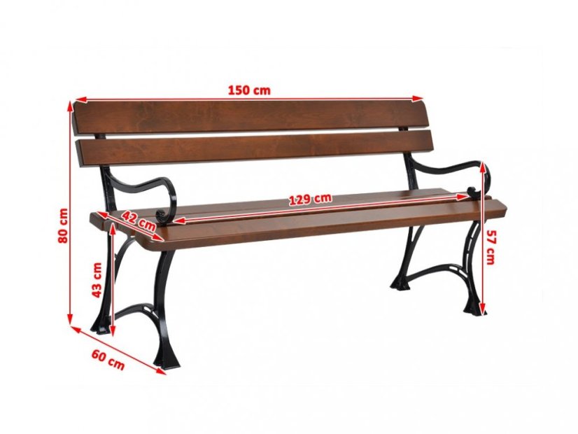 Cast iron bench LARA with armrests (Alder) - Shade: Cypress