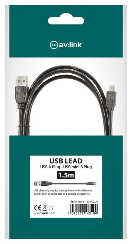 AV:link kábel USB 2.0, 1x typ A samec - 1x mini 5-pin typ B samec, 1.5m