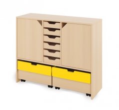 Skříň L + malé dřevěné kontejnery, dvířka a truhly - Žlutá - CLASSICAL