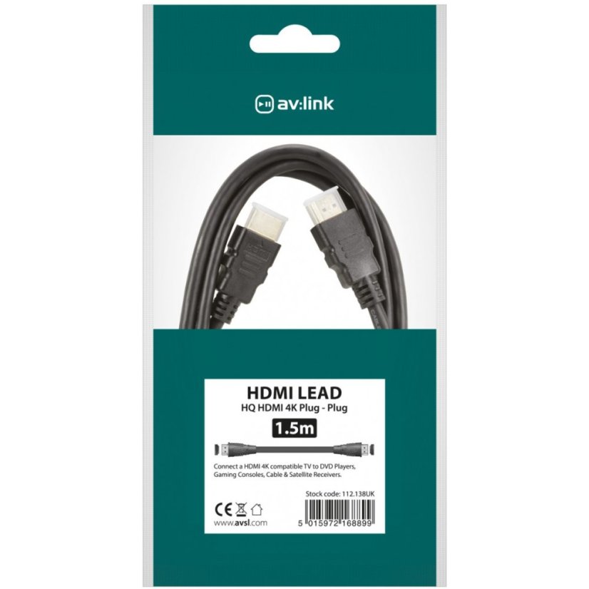 AV:link HDMI kábel vysokorýchlostný 4K s Ethernetom, 1,5m