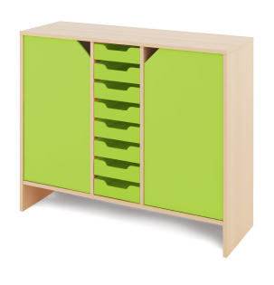 Cabinet L + small wooden containers and doors - CLASSICAL - Barva: Zelená