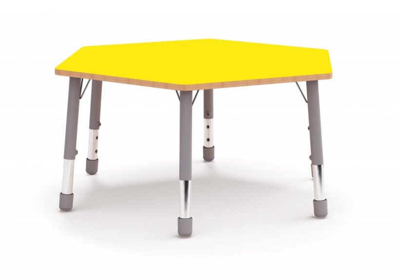 Výškovo nastaviteľný stôl farebný - šesťuholník - Farba: Modrá, Veľkosť výškovo staviteľná: 1-3