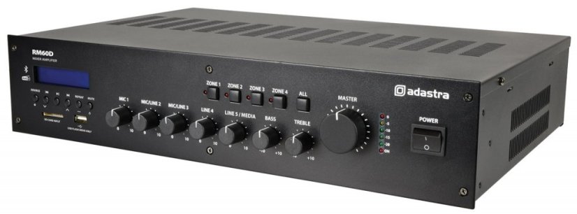 Adastra RM60D, 100V mixážní 4-zónový zesilovač, FM/DAB+, BT, USB/SD