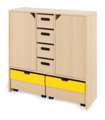 Skriňa X + veľké kartónové kontajnery, dvierka a truhlice - Žltá - CLASSICAL