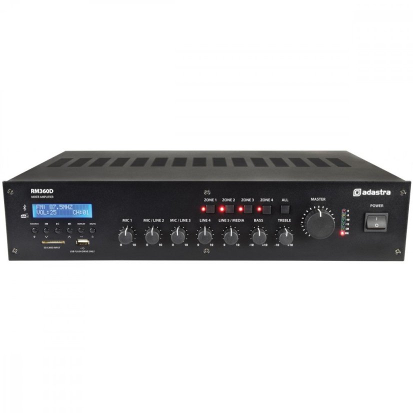 Adastra RM360D, 100V mixážní 4-zónový zesilovač, FM/DAB+, BT, USB/SD