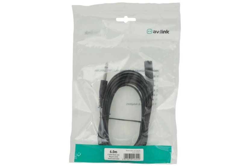AV:link kábel Jack 6.3mm stereo samec - Jack 6.3mm stereo samica, 6m