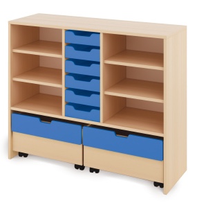 Skříň L + malé dřevěné kontejnery a truhly - CLASSICAL - Barva: Modrá