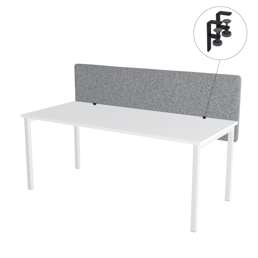 Paraván na stůl šedý OFYS (140x65 cm) 80% vlna - Uchycení paravánu: Volné přišroubování - bílá barva