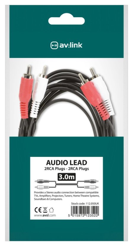 AV:link kabel 2x RCA samec - 2x RCA samec, 3m