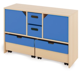 Skriňa M + veľké drevené kontajnery, dvierka a truhlice - CLASSICAL - Farba: Modrá