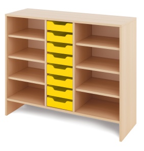 Stredná skriňa s malými drevenými kontajnermi KLASIKO - Farba: Žlutá