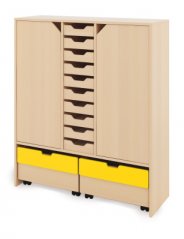 Skříň XL + malé dřevěné kontejnery, dvířka a truhly - Žlutá - CLASSICAL
