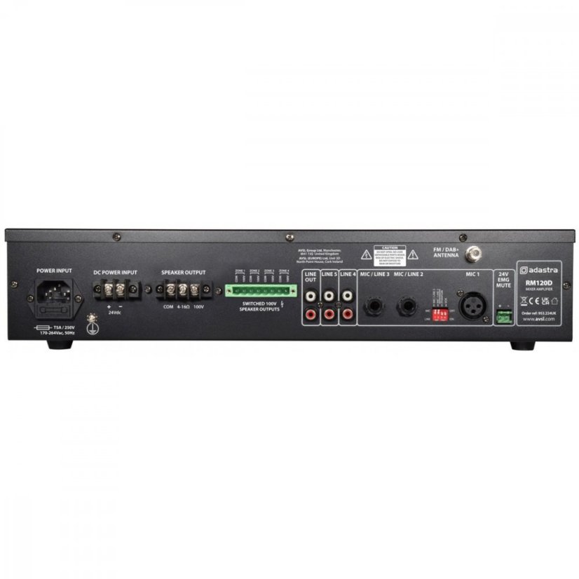 Adastra RM120D, 100V mixážní 4-zónový zesilovač, FM/DAB+, BT, USB/SD