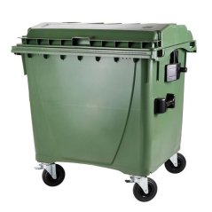 Plastový kontajner s plochým vekom 1100 l. - zelený