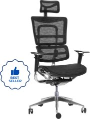 Ergonomická kancelářská židle ORION JNS-801, černá sítovina W-51 (vzorovaná), leštěný kříž