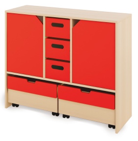 Cabinet L + large wooden containers, doors and chests - CLASSICAL - Barva: Červená