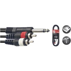 Stagg SYC3/P2CM E, propojovací kabel 2x RCA - Jack 6,3 mm mono, 3m
