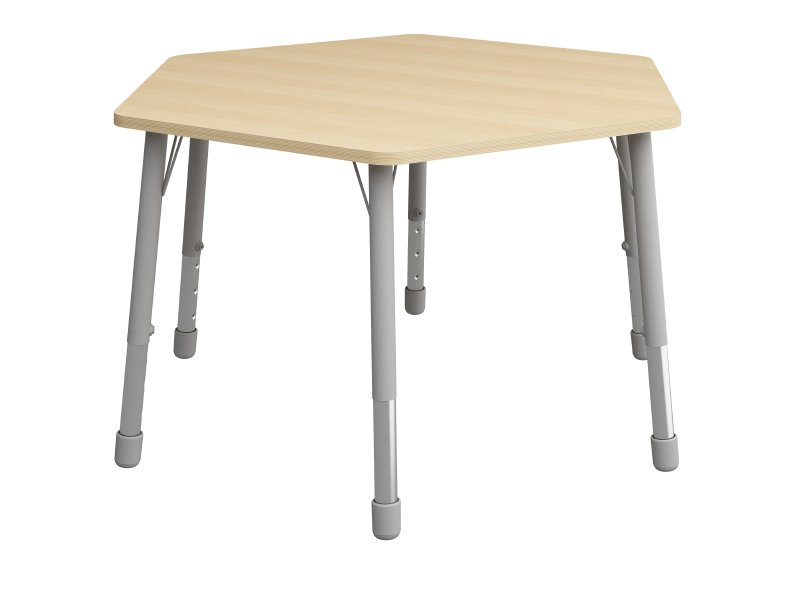 Výškovo nastaviteľný stôl šesťuholník - BUK - Rozmer: ø 140 cm, Veľkosť výškovo staviteľná: 1-3