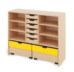 Skříň L + malé dřevěné kontejnery a truhly - Žlutá - CLASSICAL