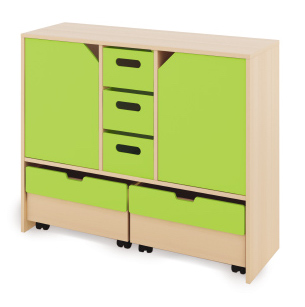 Cabinet L + large cardboard containers, doors and chests - CLASSICAL - Barva: Zelená