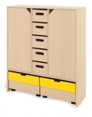Skriňa XL + veľké drevené kontajnery, dvierka a truhlice - Žltá - CLASSICAL