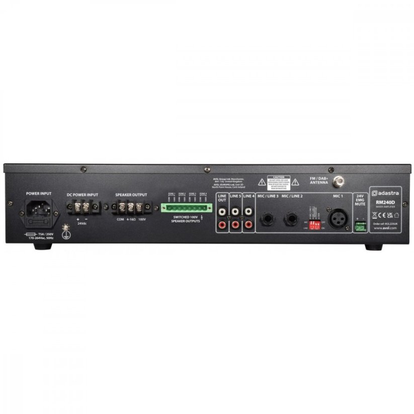 Adastra RM240D, 100V 4-zónový zesilovač, FM/DAB+, BT, USB/SD